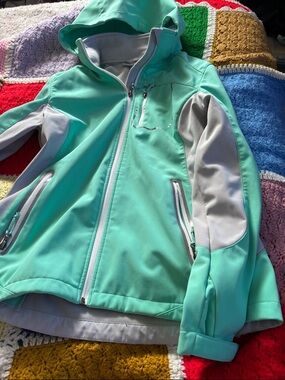 Free Country Mint Green Softshell Raincoat with Gray Panels